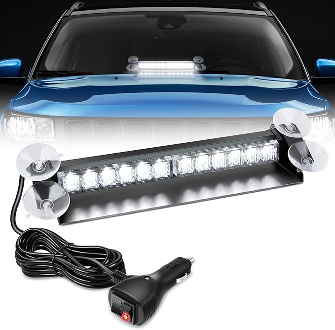 Nilight 12LED Traffic Advisor Strobe Light Bar White Emergency Warning Hazard Safety Dash Front/Rear Windshield Flashing Lights for Cars Trucks Police Firefighter Plow Construction Vehicles