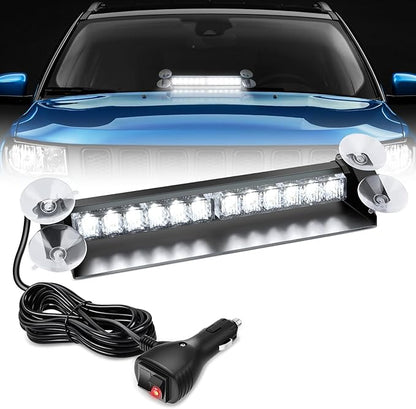 Nilight 12LED Traffic Advisor Strobe Light Bar White Emergency Warning Hazard Safety Dash Front/Rear Windshield Flashing Lights for Cars Trucks Police Firefighter Plow Construction Vehicles