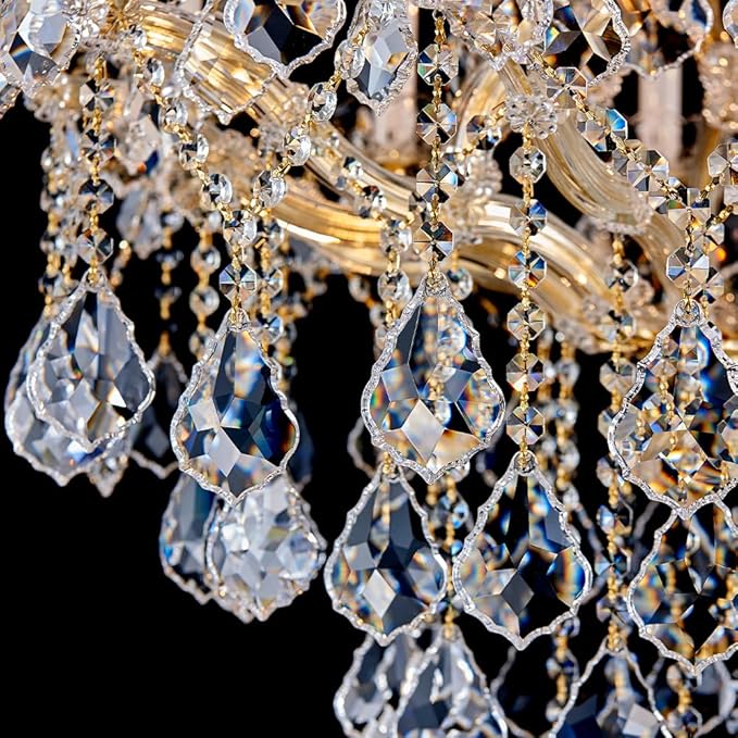 Large Gold Modern Crystal Chandelier Light Fixtures - 12 Maria Theresa Crystal Lights Pendant Light Foyer Chandelier Fixtures for Staircase Hallway Living Room Entryway