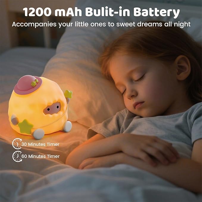AVEKI Kid Night Light, Baby Lamb Light for Nursery, 3 Levels & 7 Colors Adjustable Touch Lamp with Timer, Rechargeable Squishy Silicone Sheep Nightlight, Cute Sheep Decor Gifts for Girls Women