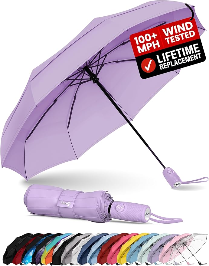REPEL Windproof Travel Umbrella - Compact & Withstands Winds up to 85MPH , Strongest Premium Auto Folding Umbrella for Rain and Sun - Durable, Light & Portable for Women & Men , Fits Backpack & Cars