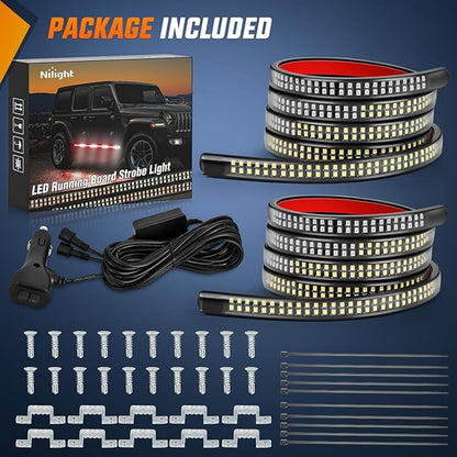 Nilight 2PCS 70 Inch Emergency Strobe Light Strip 1125 LED Running Board Lights Red White Flexible Side Flashing Warning Caution Safety Waterproof for Truck Construction Vehicles Pickup