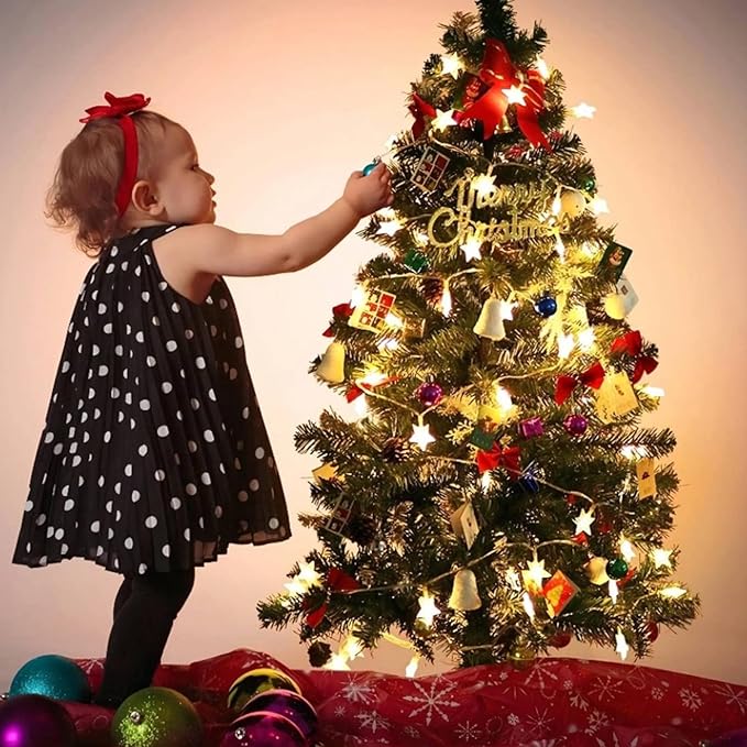 Star String Lights Battery Operated, 20 FT 40 LED Twinkle Lights Warm White Cute Hanging Star Fairy Light for Bedroom Room Office Home Window Camper Indoor Outdoor Xmas Tree Christmas Decorations