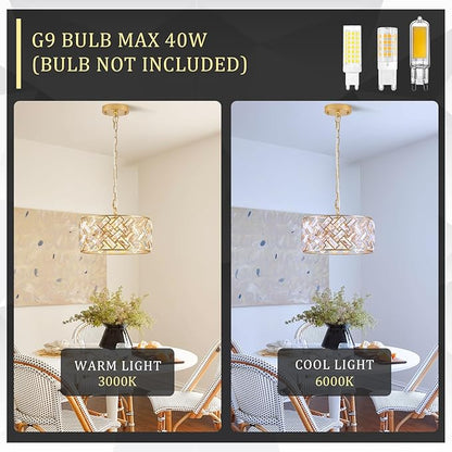 Modern Gold Crystal Chandeliers, Small Semi Flush Mount Chandelier 4-Ligh 12'' Drum Crystal Pendant Light Fixture for Foyer Entryway Kitchen Hallway Dining Room