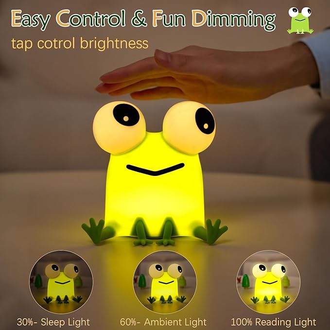 YR YRHH-PET Frog Night Light, Kids Squishy Cute Lamp, Big Eyes Frog Gifts, Rechargeable Dimmable Bedside Nightlight, Silicone LED Funny Light Up Animal for Boy Girls Baby Nursery College Dorm Decor