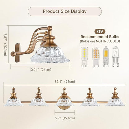 XIEDUN 37.4" Bathroom Light Fixtures 5 Lights Vanity Lighting Fixtures (Exclude G9 Bulb) Vanity Lights for Bathroom