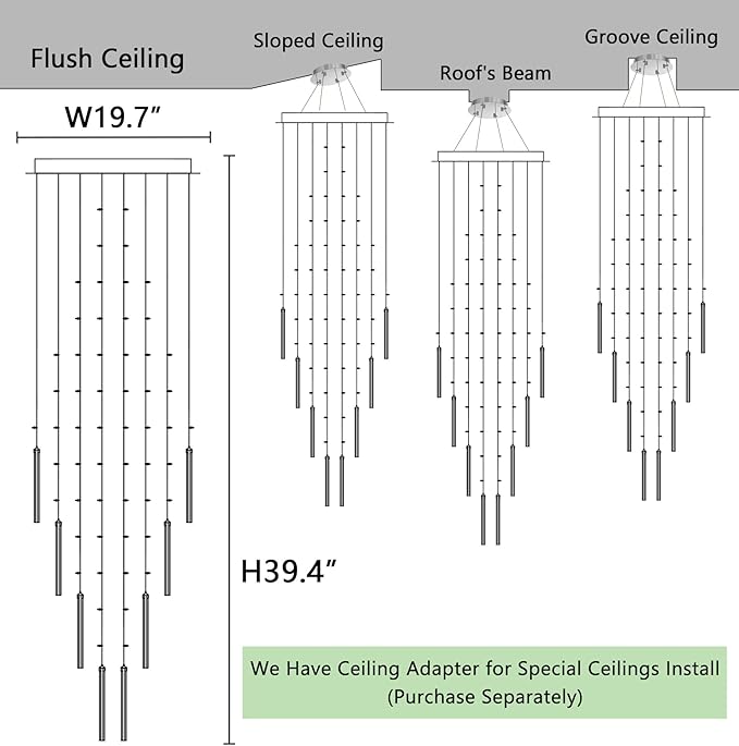 HAIXIANG W20 x H40 Crystal Glam Chandelier Long Light Chandeliers with Dimmable Light Bulbs High Ceiling Light Fixtures for Foyer Entryway Living Room Stair Silver
