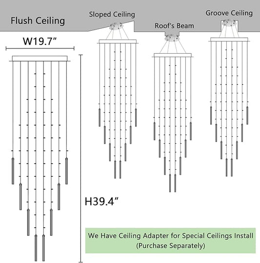 HAIXIANG W20 x H40 Crystal Glam Chandelier Long Light Chandeliers with Dimmable Light Bulbs High Ceiling Light Fixtures for Foyer Entryway Living Room Stair Silver