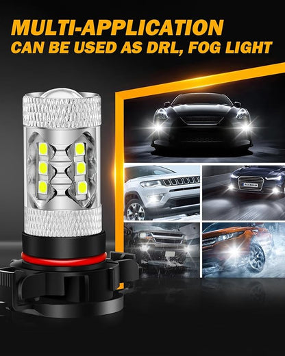 Auxbeam 5201/5202/9009 LED Fog Light Bulbs, 6500K Xenon White, 8000LM Super Bright, 360-degree Illumination, Canbus Ready, Fog Car Lights Replacement, Pack of 2