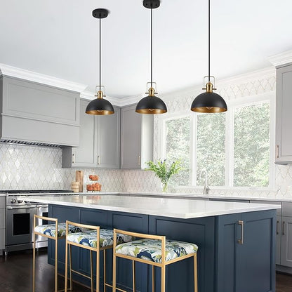 12 Inch Pendant Lights for Kitchen Island Matte Blacks Farmhouse Pendant Light fixtures Adjustable Height Dome Hanging Light for Dinning Room Bedroom Hallway,3 Packs