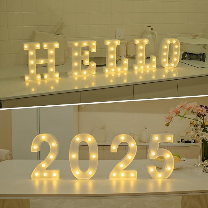 Foaky Rechargeable LED Letter Lights Sign Marquee Light Up Letters Sign for Night Light Wedding/Birthday Party Christmas Lamp Home Bar Decoration (H)