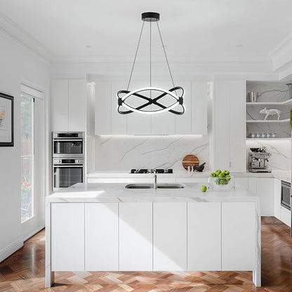 Mayful Modern LED Chandelier,3-Color Dimmable with Remote Control,Black Adjustable Height Pendant Light Fixtures with Circular Ring Shape,Modern Chandeliers for Dining Room Kitchen Island Living Room