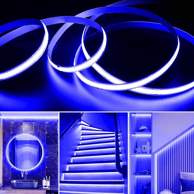 Battery Powered COB Led Strip Lights, 4.92Ft Battery Operated Blue LED Strip Light, High Brightness Flexible LED Tape Lights for Room, Cabinet, Bedroom, Kitchen, Party, Home DIY Decoration