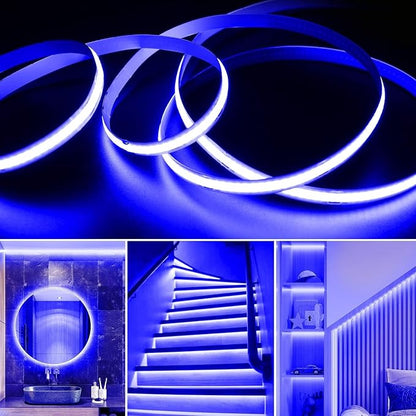 Battery Powered COB Led Strip Lights, 4.92Ft Battery Operated Blue LED Strip Light, High Brightness Flexible LED Tape Lights for Room, Cabinet, Bedroom, Kitchen, Party, Home DIY Decoration