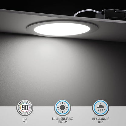 TORCHSTAR Premium Series 8 Inch Ultra-Thin LED Recessed Ceiling Light with J-Box, 18W 10%-100% Dimmable Recessed Downlight, Aluminum, 5000K Daylight, CRI90, ETL Listed, White, Pack of 6