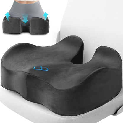 CushyOasis Seat Cushion, Gel Chair Cushions, Office Chair Cushions, Anti-Slip Bottom & Removable Cover Tailbone Pain Relief Cushion, Memory Foam Seat Cushion, 5.28 in Thick (Grey)