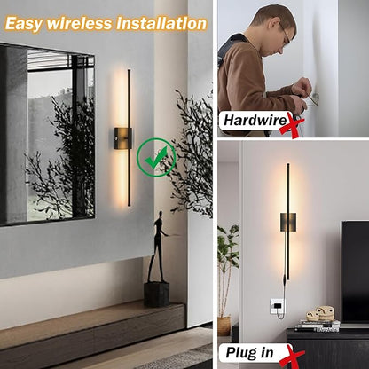 Battery Operated Wall Sconce Set Of 2, Wireless Wall light With Remote Control, 10000mAh Rechargeable Wall Sconce Up To 70 hrs Of Lighting Time, RGB Dimmable Wall Lamp For Bedroom Hallway, 360°Rotate