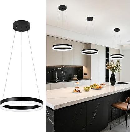 12" Black Led Ring Chandelier Ring Modern Led Chandelier 3 Pack Modern Pendant Lights Led Pendant Lights Adjustable Height Light Contemporary Light Fixture for Kitchen Island Dining Room