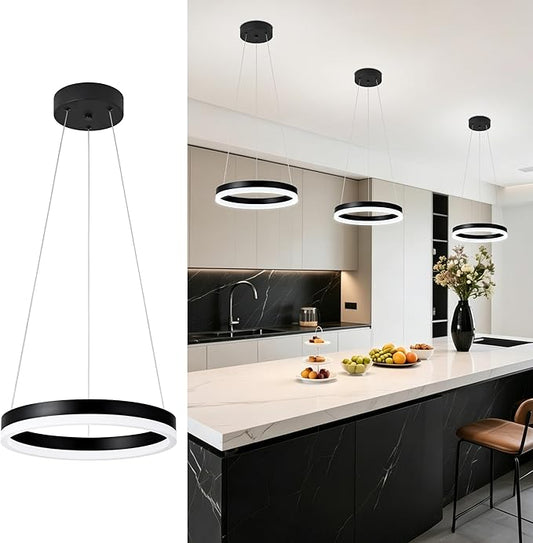 12" Black Led Ring Chandelier Ring Modern Led Chandelier 3 Pack Modern Pendant Lights Led Pendant Lights Adjustable Height Light Contemporary Light Fixture for Kitchen Island Dining Room
