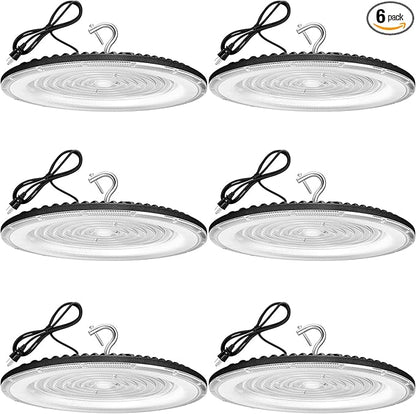 XYCN 6 Pack 300W UFO Led High Bay Light,120VAC,5000K Daylight Commercial Bay Lighting,IP66 Waterproof,45050LM,1300W MH/HPS with Plug Area Lighting for Warehouse/Shop/Workshop/Barn/Gym/Factory
