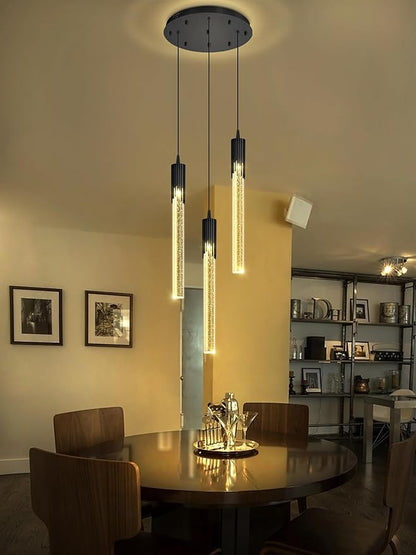 Flashing God 3 Light Mini Chandelier Black Modern Crystal LED Pendant Light for Kitchen Island Adjustable Hanging Light Fixture for Dinning Room Bedroom Dimmable 2700K 4500K 6000K