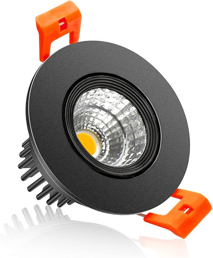 2Inch LED Recessed Ceiling Light, 3W Dimmable LED Downlight, 60 Beam Angle COB Recessed Lights with Driver, Warm White 3000K-3500K, 25W Halogen Bulbs Equivalent for Ceiling LigShting, Black 1Pack