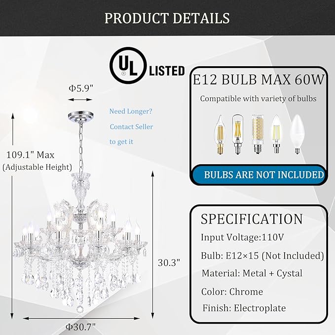 Modern Large Crystal Chandelier, Maria Theresa Crystal Chandelier 15 Lights 2 Layers Luxury Chrome Chandelier Lighting Fixture for Dining Room, Living Room, High Ceiling, Foyer, Staircase