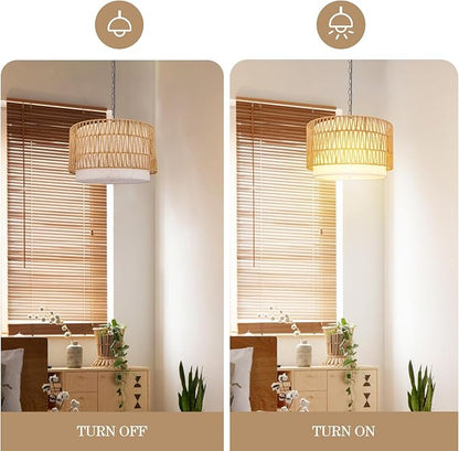 Rattan Drum Chandeliers for Dining Room, 19.7" 5-Lights(Bulbs Included) Boho Chandelier Light Fixture, Farmhouse Dining Room Light Fixtures Over Table, Hanging Light for Kitchen, Living Room, Bedroom