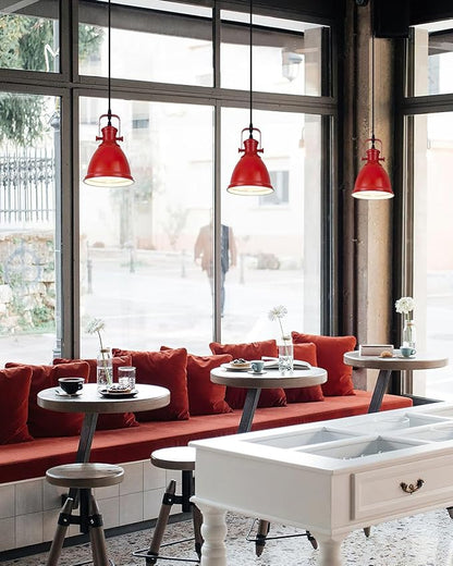 Red Pendant Lights Kitchen Island 3 Pack, Vintage Pendant Light, 6.5’’ Farmhouse Pendant Light Fixtures, Adjustable Height, Pendant Lighting for Dining Room, Living Room, Sink, Bar