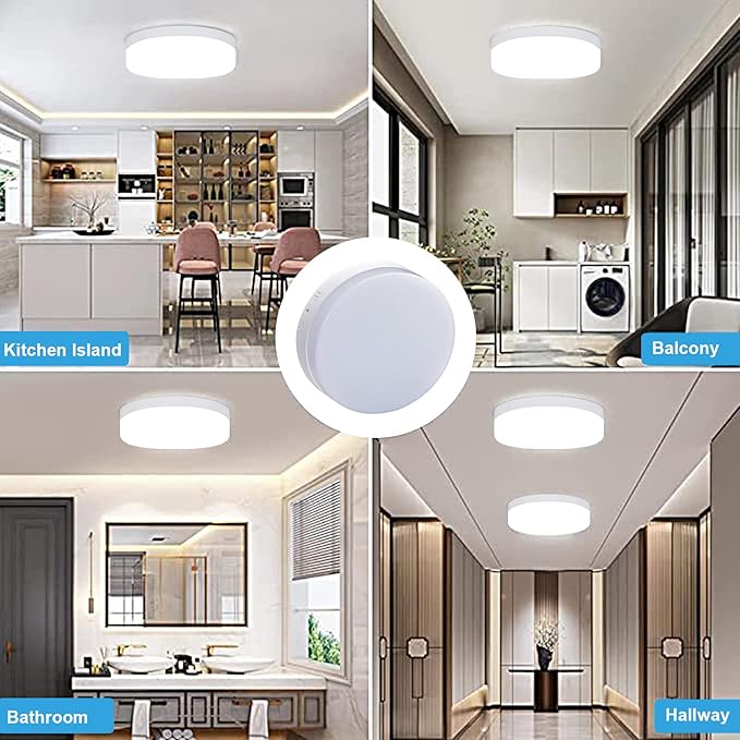 DLLT 12W LED Flush Mount Ceiling Light, 4.72" Flat Modern Round Lighting Fixture, 100W Equivalent White Ceiling Lamp for Closet/Bathroom/Hallway/Porch/Laundry Room, 6000K Cool White, Non-Dimmable