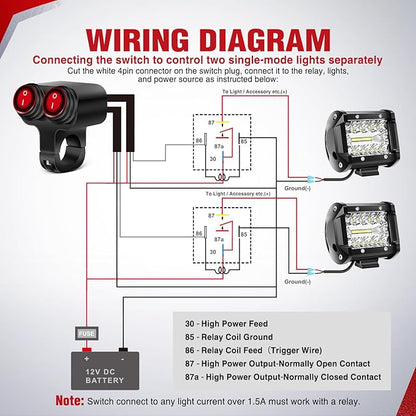 Nilight Motorcycle 7/8" (22mm) Handlebar Switch Plug and Play 12V Waterproof On Off Push Button Dual Control for ATV UTV Driving Light Bar