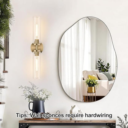 Indoi Brass Wall Sconces, Hardwired Bathroom Sconces Wall Lighting with Clear Glass, Modern Bathroom Vanity Lights fixtures for Mirror Bedroom Living Room Hallway Kitchen