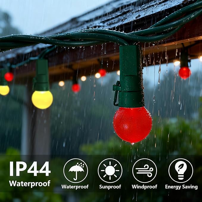 Round Christmas Decoration Lights 13.5Ft G15 Red and White Christmas Lights 50 LED Shatterproof Mini Globe String Light, Plug in Vintage Xmas Light for Indoor Outdoor Wreath Porch Patio Tree Decor