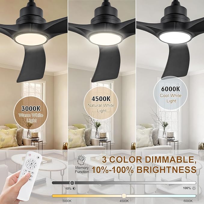 Ceiling Fan with Light,60 inch Solid Wood Ceiling Fan with Remote Control,Wall Switch,Dimmable,Reversible Quiet DC Motor,Power off Memory Indoor Outdoor Ceiling Fans for BedRoom Patio