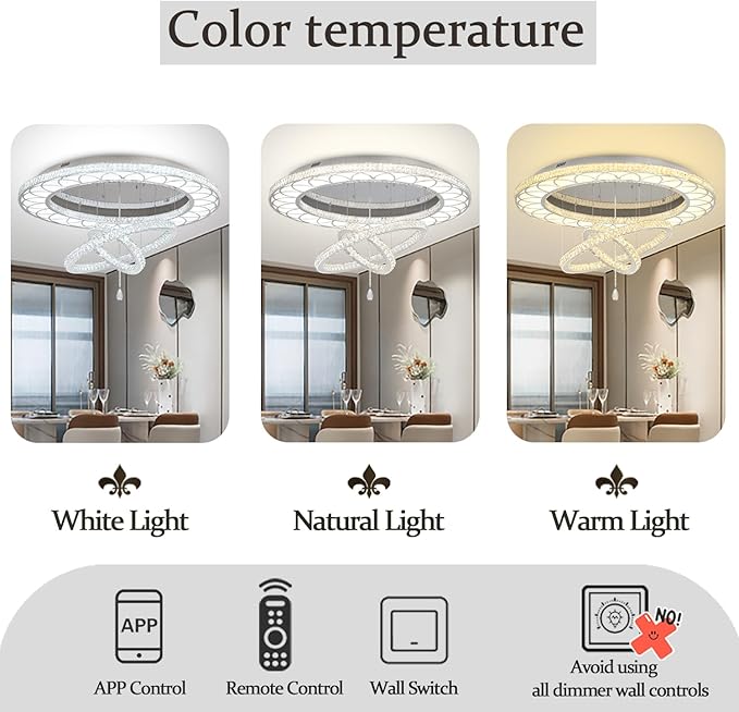 Flashing God Dia 48" Large Crystal Chandelier Modern Silver Chandeliers LED Dimmable Flush Mount Chandelier Crystal Ceiling Light for Living Room Bedroom Foyer