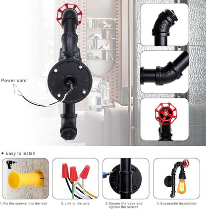 XEYOU Retro Wall lamp Vintage Industrial Steampunk Wall Sconce with Switch Metal Water Pipe Wall Mounted Light Fixture E26 Edison Bulb for Cafe Bar Restaurant Bedroom Livingroom