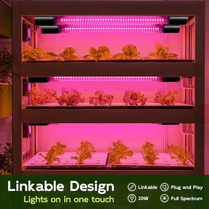 Hlite 16inch 4 Pack LED Grow Lights - Linkable Grow Lights for Indoor Plants, Full Spectrum Plant Lights Plug and Hanging Design with On/Off Switch Hanging Grow Light from seedling to Flowering, Black