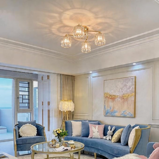 Crystal Chandelier, Modern Elegant Ceiling Light E26 Base Easy Installation Durable Metal Frame for Living Room Bedroom Dining Room,Golden (Style B)