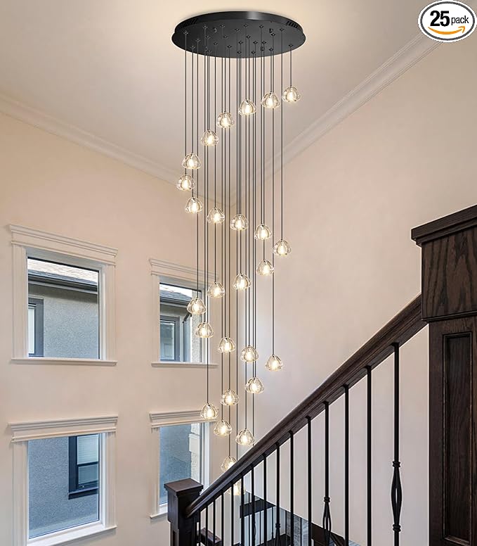 HAIXIANG 157 Inches Long Chandelier Bubble Crystal Balls Glam Chandeliers Dimmable Light High Ceiling Pendants Light Adjustable Large Size Lighting Fixtures Black