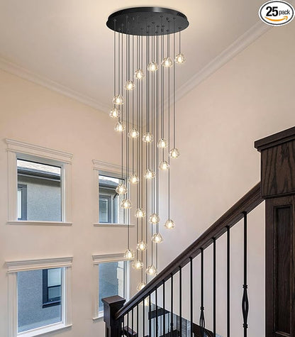 HAIXIANG 157 Inches Long Chandelier Bubble Crystal Balls Glam Chandeliers Dimmable Light High Ceiling Pendants Light Adjustable Large Size Lighting Fixtures Black