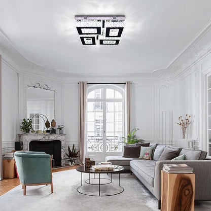 13.1'' Modern Square Crystal Chandeliers Flush Mount Square Crystal Ceiling Light Fixtures Stainless Steel LED Chandelier Light for Bedroom Dining Room Hallway Cool White