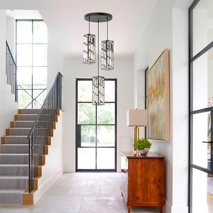 3-Light Black Pendant Lights Modern Pendant Light Fixture, Mini Crystal Pendant Ceiling Light, Pendant Light for Kitchen Island, Dinning Room, Bedroom, Kitchen Sink Lighting (3 Lights)