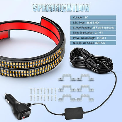 Nilight 2PCS 24 inch Truck Grille Strobe Lights Strip 384 LED Emergency Light Amber Flexible Side Flashing Warning Caution Safety Waterproof Lighting Kit for Trucks Tow Plow Construction Vehicles