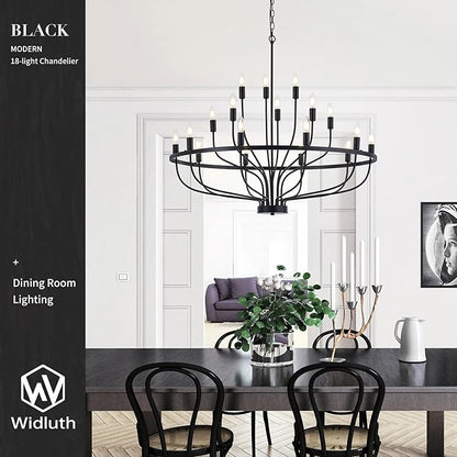 39.4“ Industrial Black Chandelier Rustic Vintage 18-Lights Candle Style Chandeliers Light Fixture Large Retro Black Chandelier for Dining Room, Kitchen Island, Living Room, E12