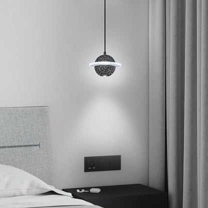 Modern LED Pendant Light Fixtures,Concrete Pendant Lights Kitchen Island, Planet Pendant Lighting Adjustable for Dining Living Room Bedroom Kitchen Island(Black 1-Pack)