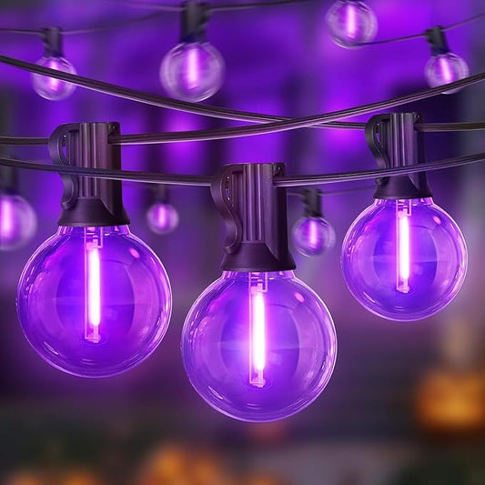 LAMPHOME G40 LED Outdoor Halloween Christmas String Lights, 4PK 26FT Patio Lights with 12+1 Edison Shatterproof Bulbs, Connectable Outside String Lights for Backyard Porch Holiday Decor, Purple