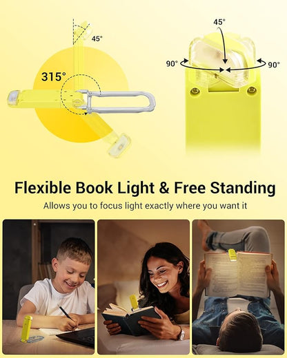 DEWENWILS Rechargeable Book Light for Reading in Bed, Warm White, Brightness Adjustable for Eye Care, LED Clip on Book Lights for Kids, Portable Bookmark Light, Yellow