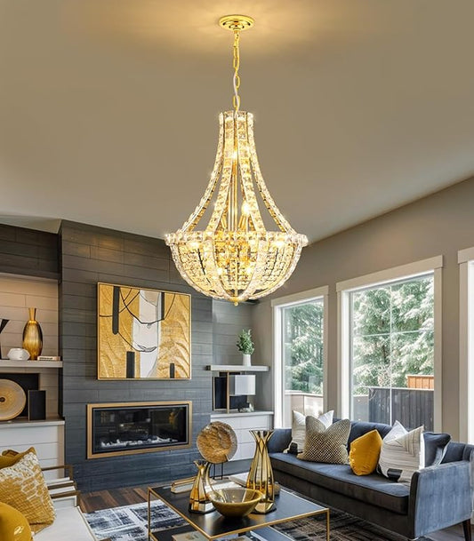 Empire Chandeliers Glam Crystal Chandelier for Living Room K9 Crystal Lighting Fixture for Dining Room Hallway Gold Light