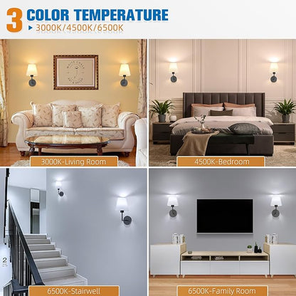 NIORSUN 13.8 inch Battery Operated Wall Sconce Set of 2,Black Rechargeable Wall Lights with 5200mAh Dimmable Detachable Bulbs and Remote,9 Colors Wireless Sconces for Bedroom Living Room Hallway