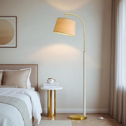 G-SAFAVA 63" Wood Floor Lamps for Living Room with Foot Switch Arc Tall Standing Lamp for Bedroom Mid Century Modern Corner Gold Floor Lamps for Office Nursery Industrial Reading Lamp, White